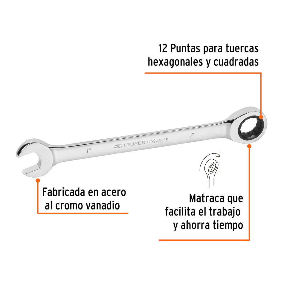 Llave combinada con matraca 1' x 325 mm largo, Expert Caja con 3, 13618