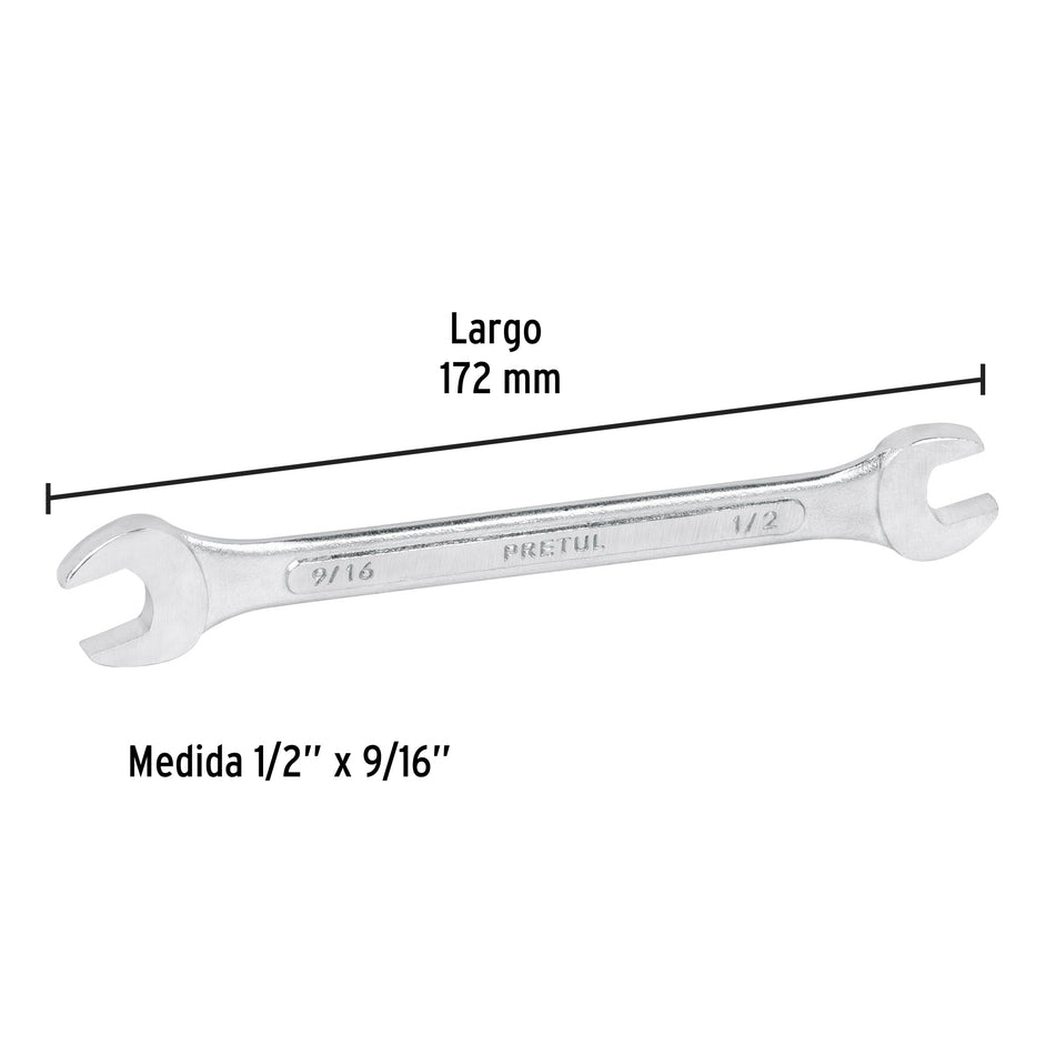 Llave española, 1/2 x 9/16' x 172 mm de largo, PRETUL Caja con 12, 21954