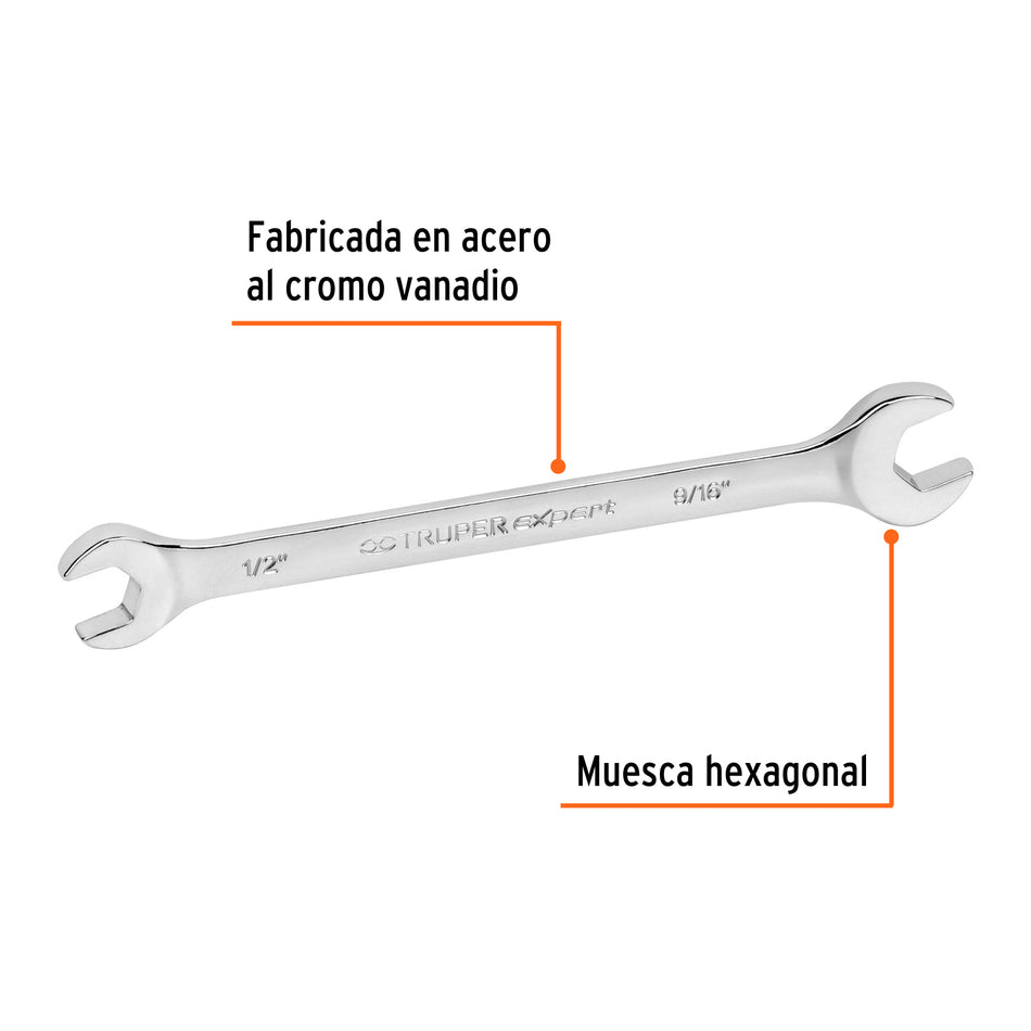 Llave española, 1/2 x 9/16' x 181 mm de largo, Truper Expert Caja con 6, 15688