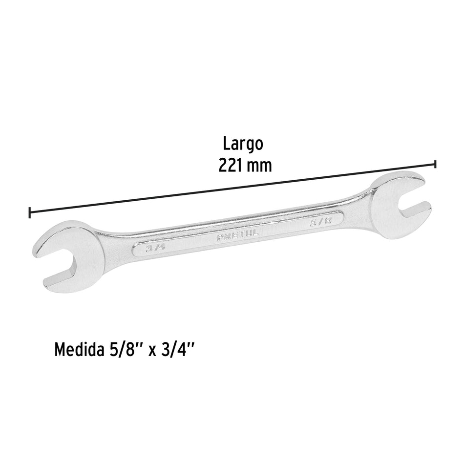 Llave española, 5/8 x 3/4' x 221 mm de largo, PRETUL Caja con 6, 21956
