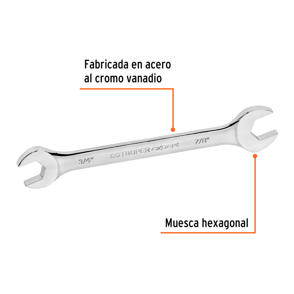Llave española, 3/4 x 7/8' x 242 mm de largo, Truper Expert Caja con 6, 15699