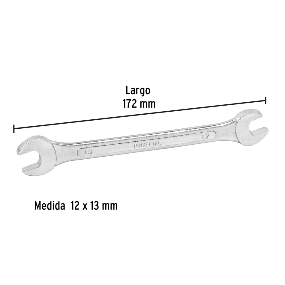 Llave española 12 x 13 mm x 172 mm de largo, PRETUL Caja con 12, 21973