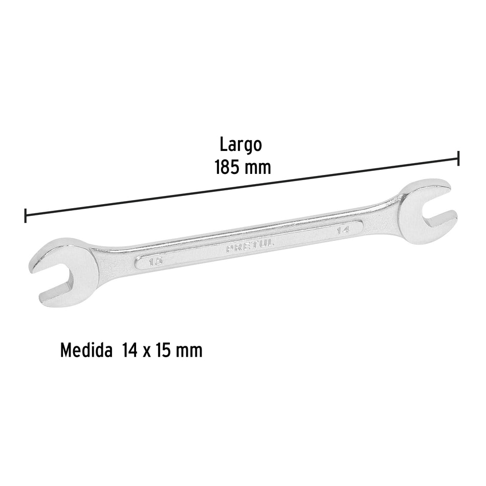 Llave española 14 x 15 mm x 185 mm de largo, PRETUL Caja con 12, 21974