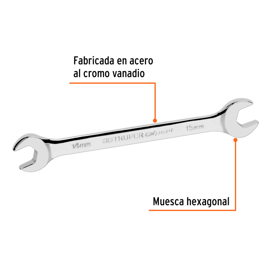 Llave española 14 x 15 x 189 mm de largo, Truper Expert Caja con 6, 15712
