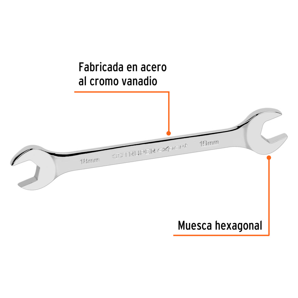 Llave española 18 x 19 x 220 mm de largo, Truper Expert Caja con 6, 15716