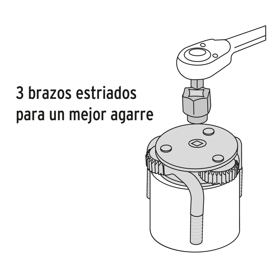 Llave de 3 puntos 3' a 4-1/2' para filtro de aceite, Truper Caja con 4, 14543