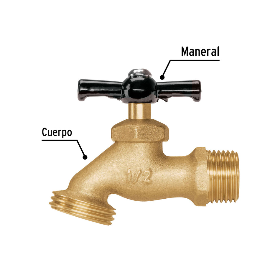Llave p/manguera, de latón, 100g, 1/2', granel, PRETUL Caja con 12, 22146