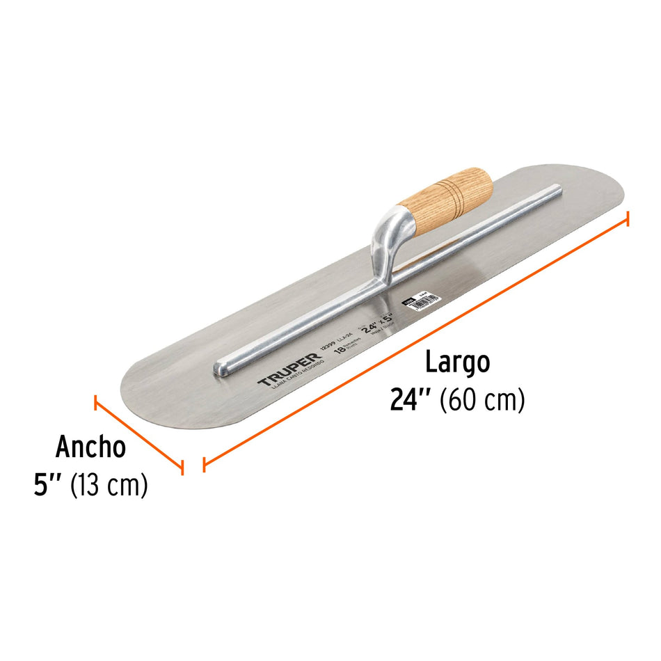 Llana canto redondo 24' x 5' con mango de madera, Truper Caja con 3, 12399