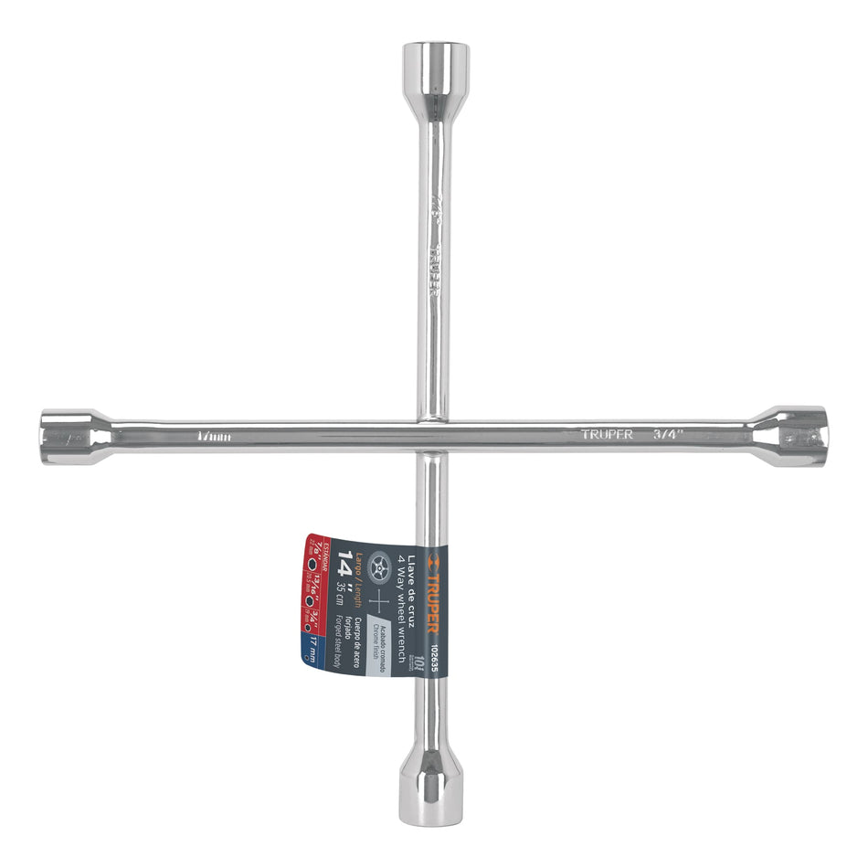 Llave de cruz 14' pulida y cromada, TRUPER Caja con 3, 102635