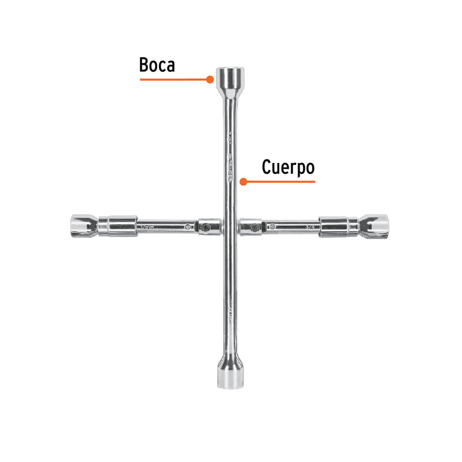 Llave de cruz 14' plegable pulida y cromada, TRUPER Caja con 3, 15484