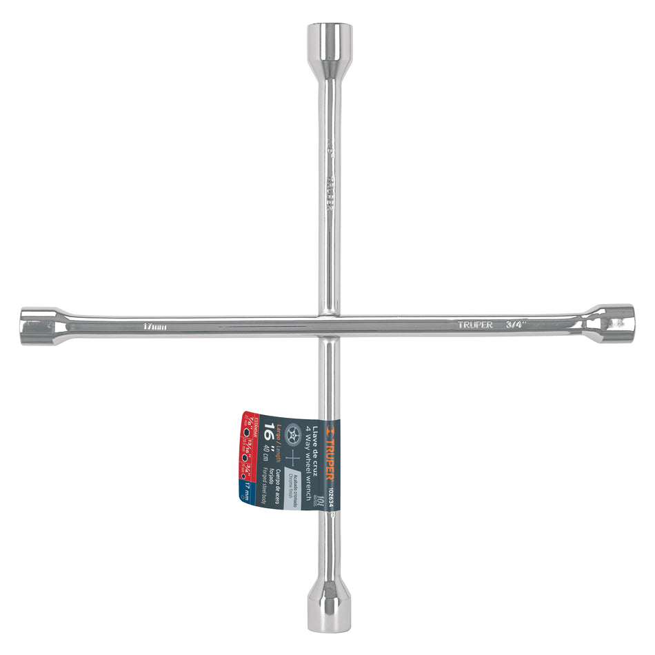 Llave de cruz 16' pulida y cromada, TRUPER Caja con 3, 102634
