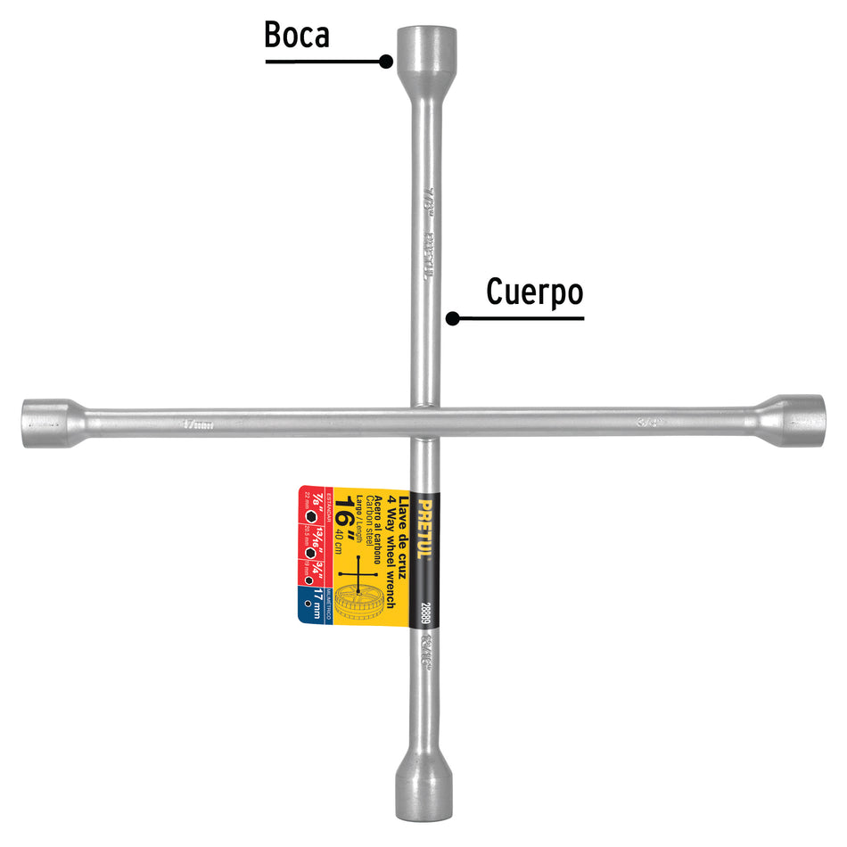 Llave de cruz para automóviles y camionetas, 16' PRETUL Caja con 4, 28889
