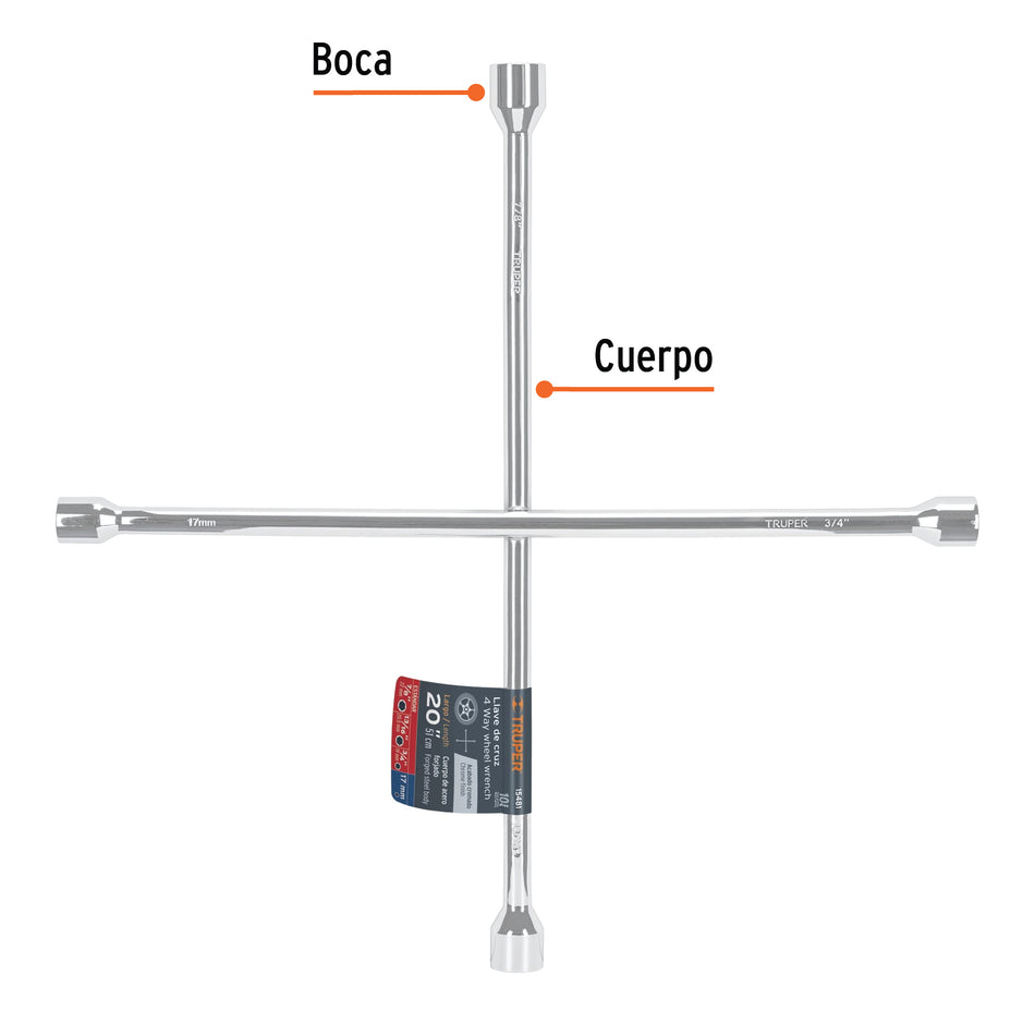 Llave de cruz 20' pulida y cromada, TRUPER Caja con 3, 15481