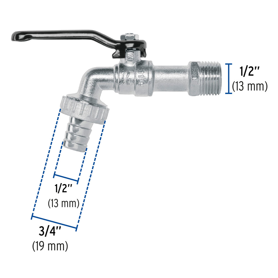 Llave de esfera, de zinc, 110 gr, entrada 1/2', Foset Basic Caja con 12, 49079