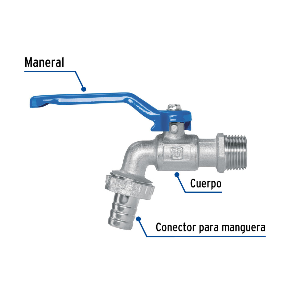 Llave de esfera, de latón, 140 gr, entrada 1/2', Foset Caja con 6, 49083