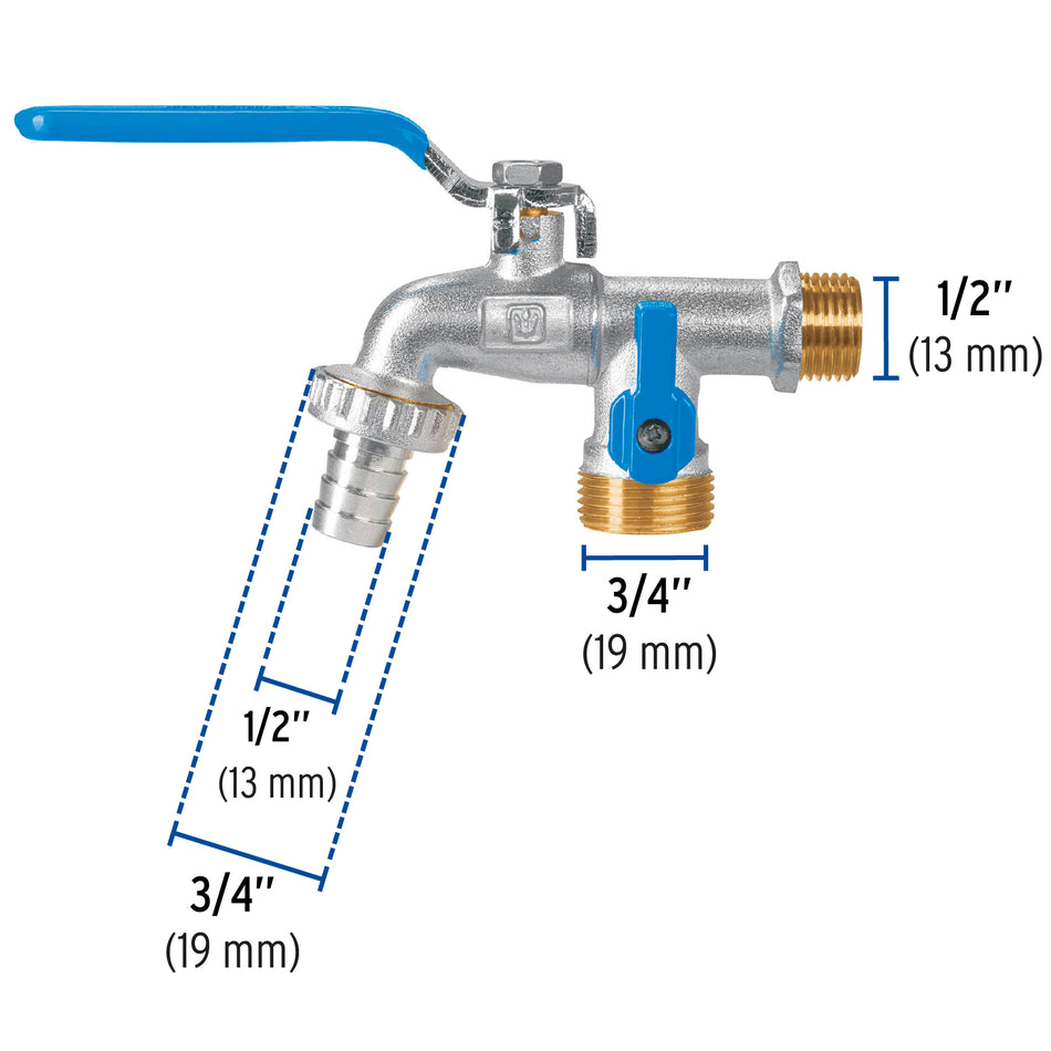 Llave de esfera doble salida 1/2' de latón, Foset Caja con 6, 48060
