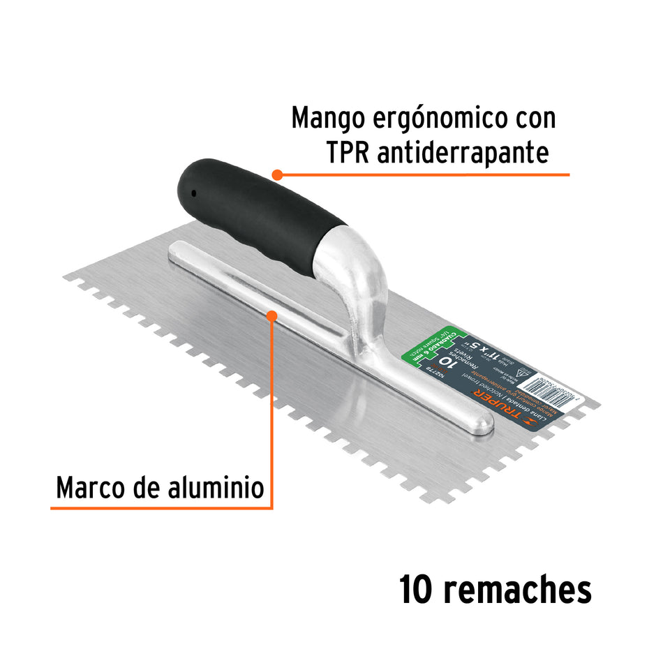 Llana 11' dentado cuadrado 1/4', 10 remaches, mgo comfort Caja con 6, 102778
