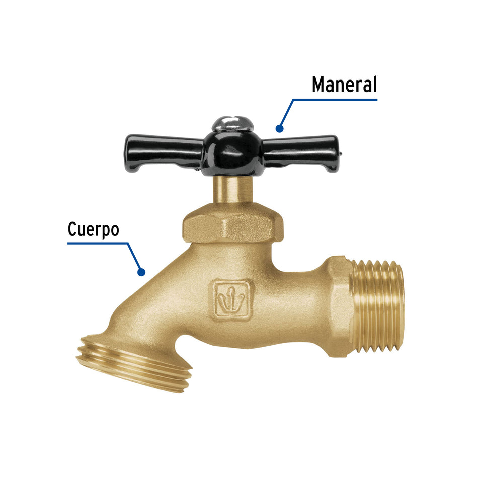 Llave p/manguera, de latón, 100g, 1/2', blíster, BASIC Caja con 6, 49075