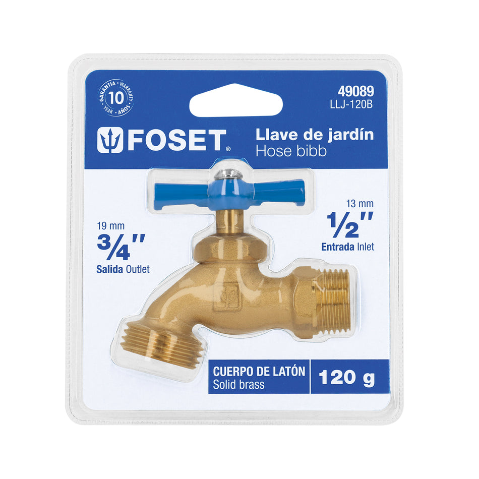 Llave p/manguera, de latón cromado, 130g, 1/2',granel, FOSET Caja con 6, 49089
