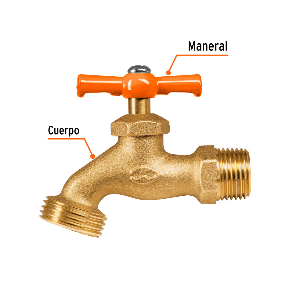 Llave p/manguera, de latón, 140g, 1/2', granel, TRUPER Caja con 6, 100817