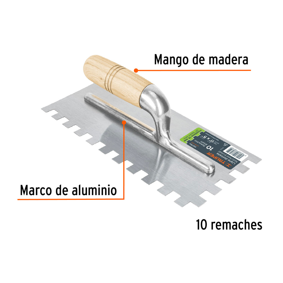 Llana 11' dentado cuadrado 1/2', 10 remaches, mgo madera Caja con 6, 102704