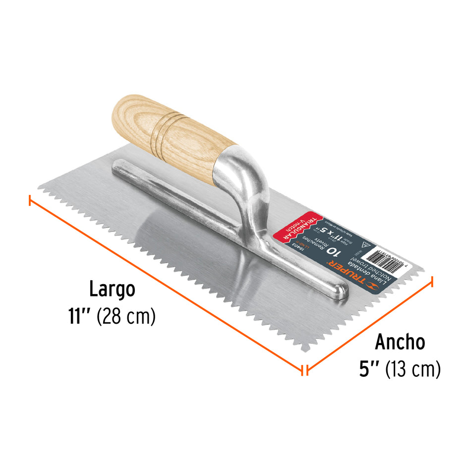 Llana 11' dentado triangular, 10 remaches, mgo madera,Truper Caja con 6, 15403