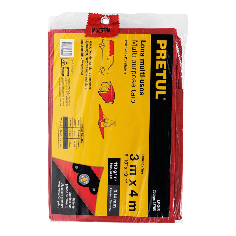 Lona 3 x 4 m, roja, Pretul Caja con 4, 23765