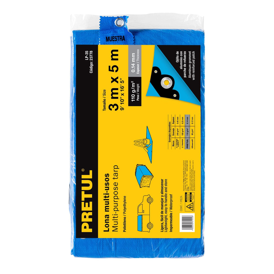 Lona 3 x 5 m, azul, Pretul Caja con 4, 23778