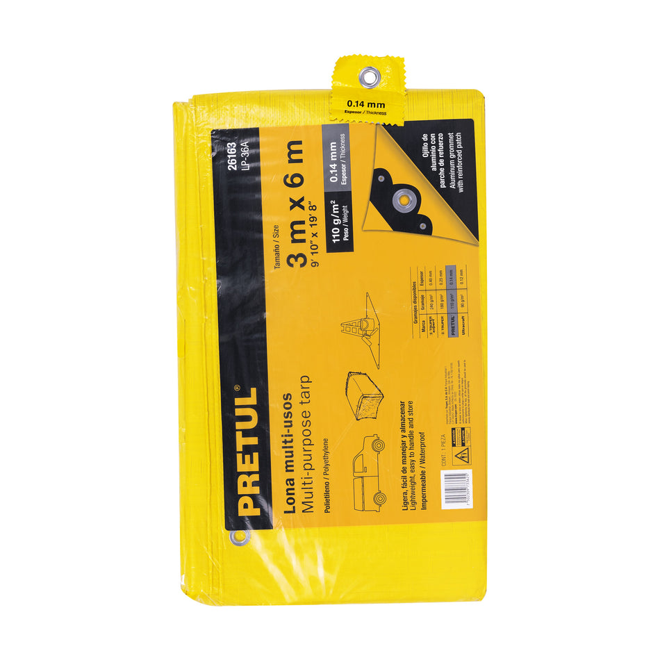 Lona 3 x 6 m, amarilla, Pretul Caja con 4, 26163