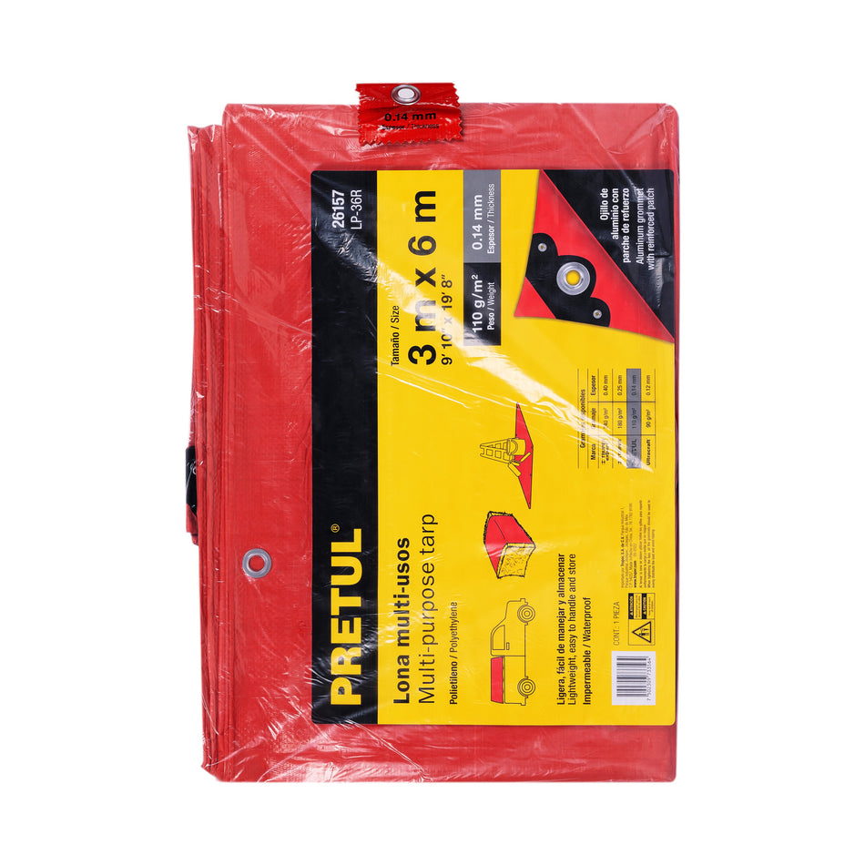 Lona 3 x 6 m, roja, Pretul Caja con 4, 26157