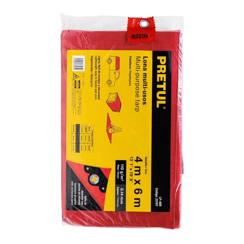 Lona 4 x 6 m, roja, Pretul Caja con 2, 23767
