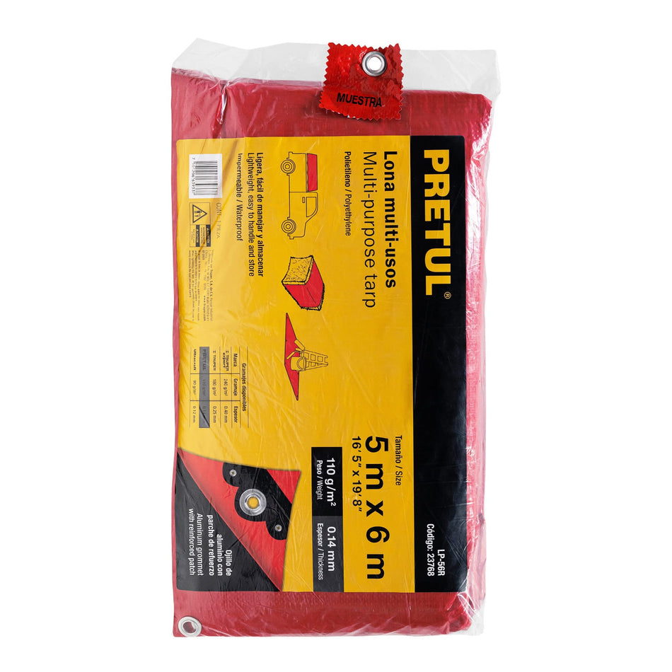 Lona 5 x 6 m, roja, Pretul Caja con 2, 23768