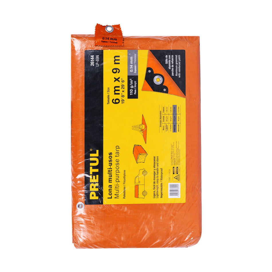 Lona polietileno 6 x 9 m, naranja, Pretul, 26144