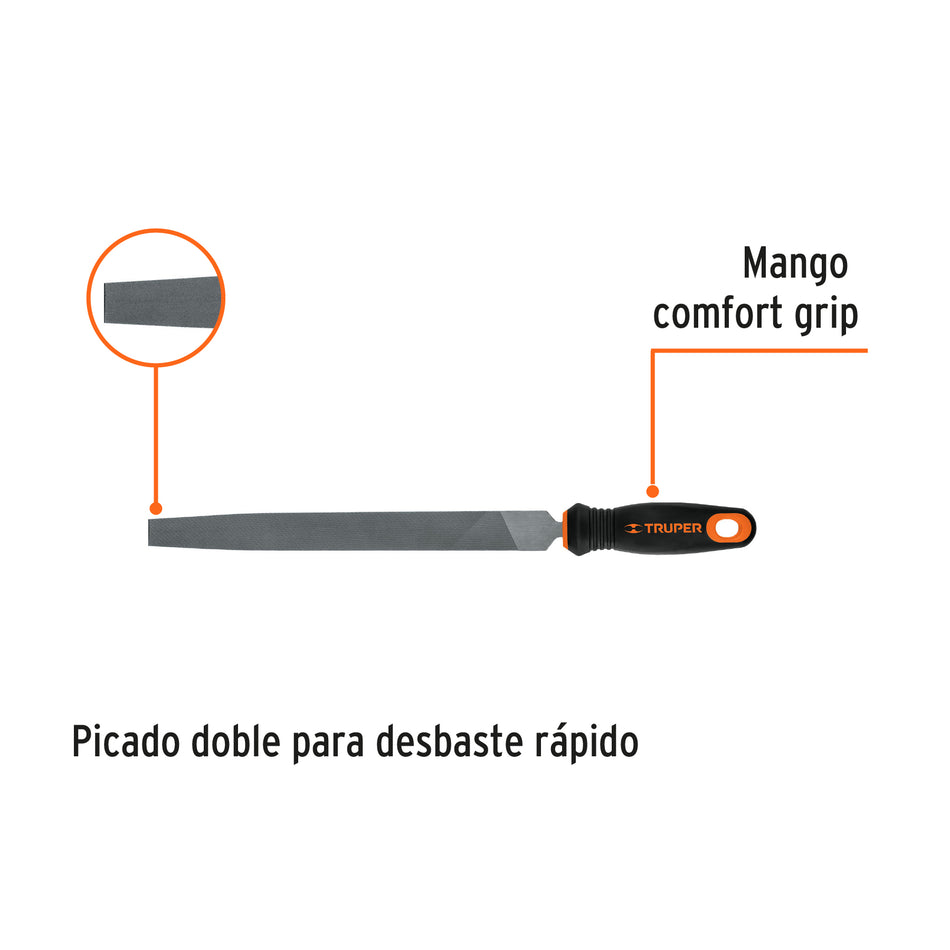 Lima plana muza 10' con mango doble inyección, Truper Caja con 6, 11241