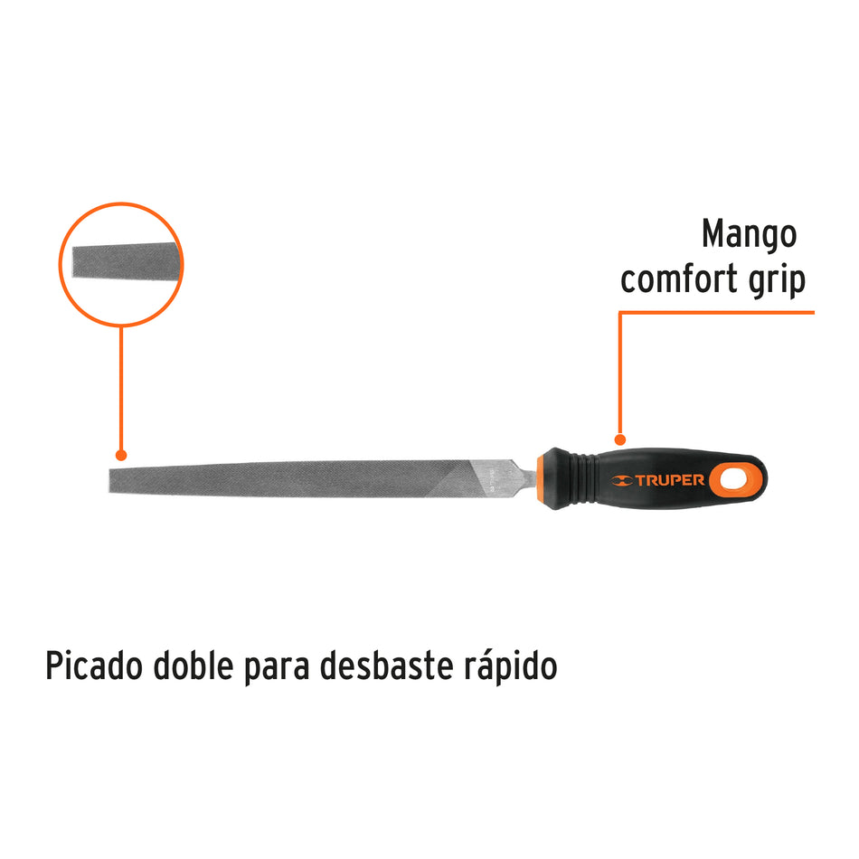 Lima plana muza 8' con mango doble inyección, Truper Caja con 6, 11240