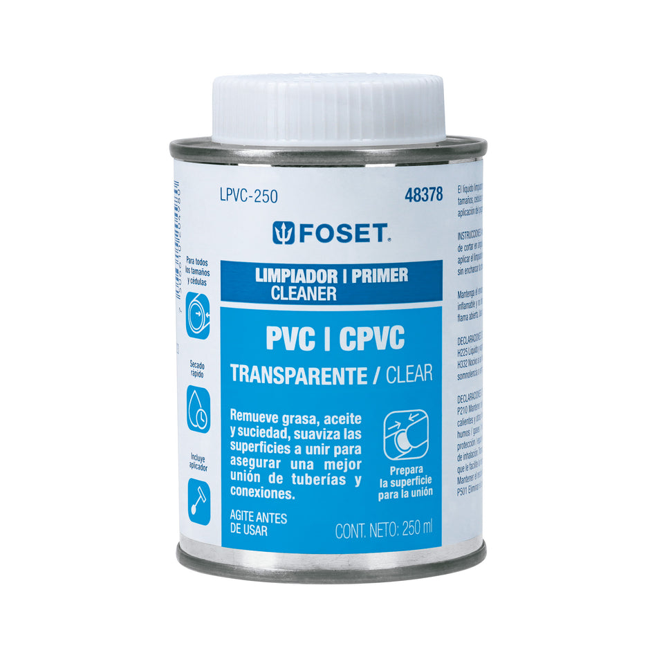 Limpiador para PVC y CPVC en lata, 250ml, Foset Caja con 4, 48378