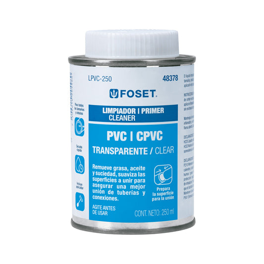 Limpiador para PVC y CPVC en lata, 250ml, Foset Caja con 4, 48378