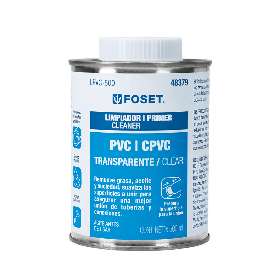 Limpiador para PVC y CPVC en lata, 500ml, Foset Caja con 4, 48379