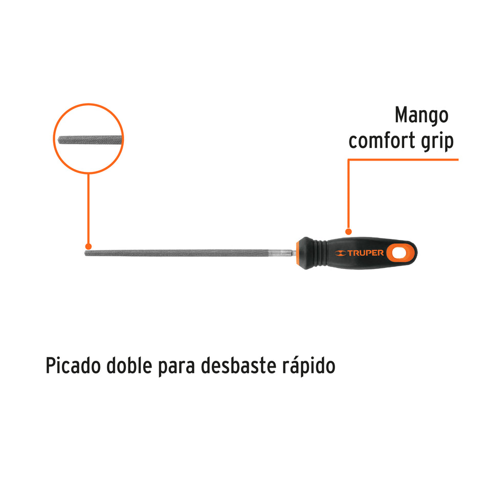 Lima redonda bastarda 8' con mango doble inyección, Truper Caja con 6, 15316