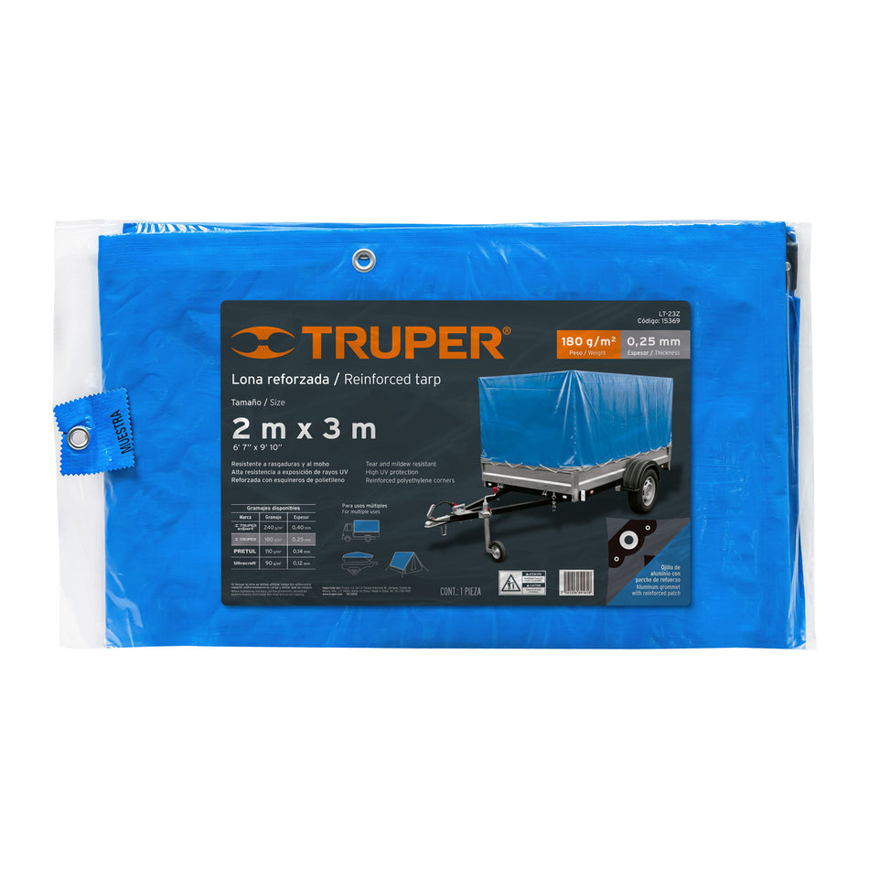 Lona azul reforzada de 2 x 3 m, Truper Caja con 3, 15369