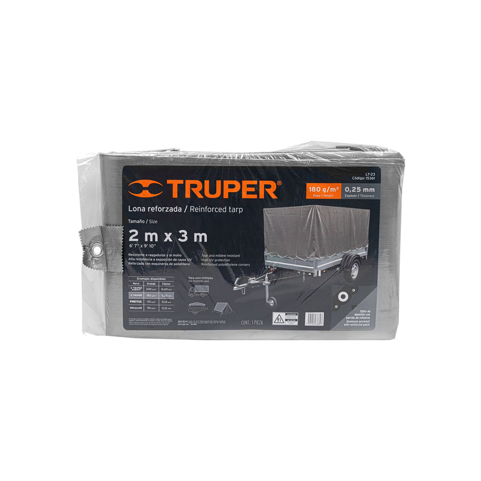 Lona gris reforzada 2 x 3 m, Truper Caja con 3, 15361