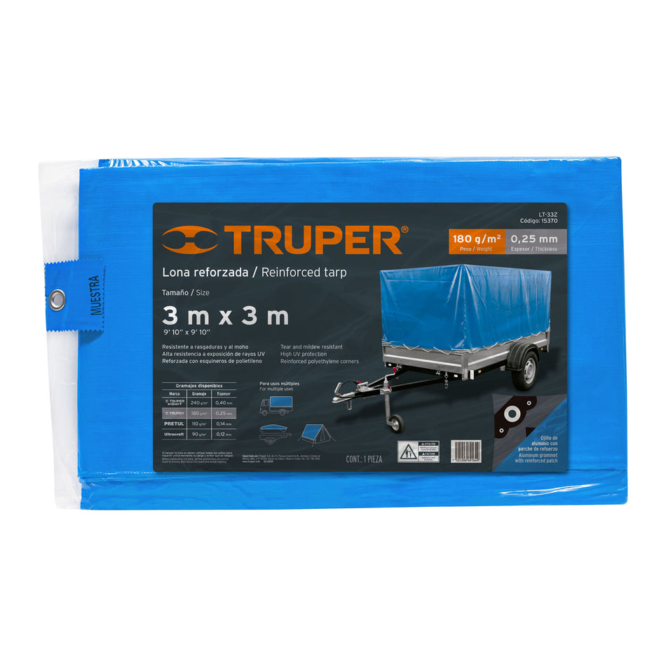 Lona azul reforzada de 3 x 3 m, Truper Caja con 3, 15370
