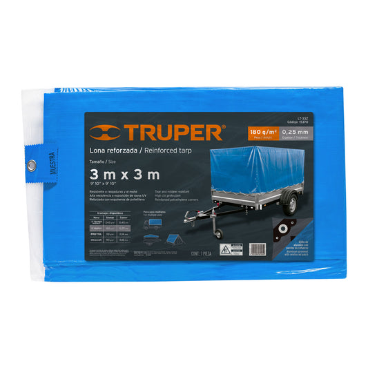 Lona azul reforzada de 3 x 3 m, Truper Caja con 3, 15370
