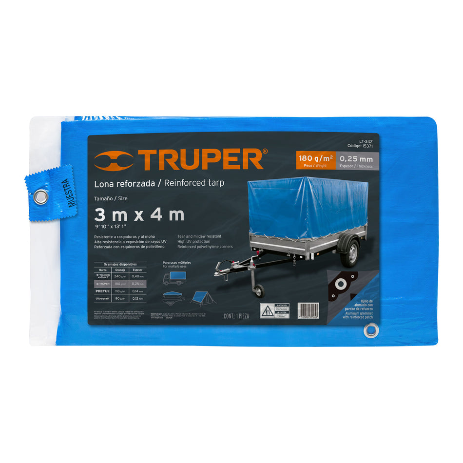 Lona azul reforzada de 3 x 4 m, Truper Caja con 2, 15371