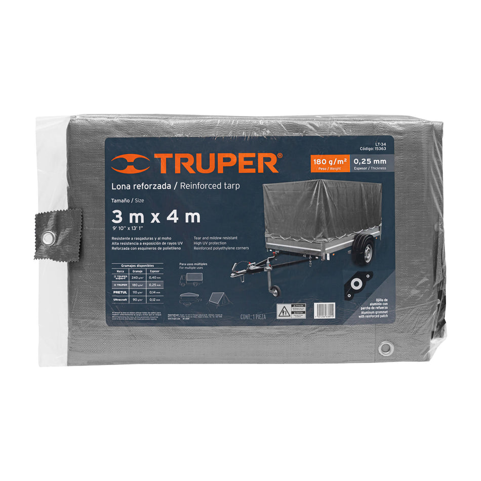 Lona gris reforzada 3 x 4 m, Truper Caja con 2, 15363
