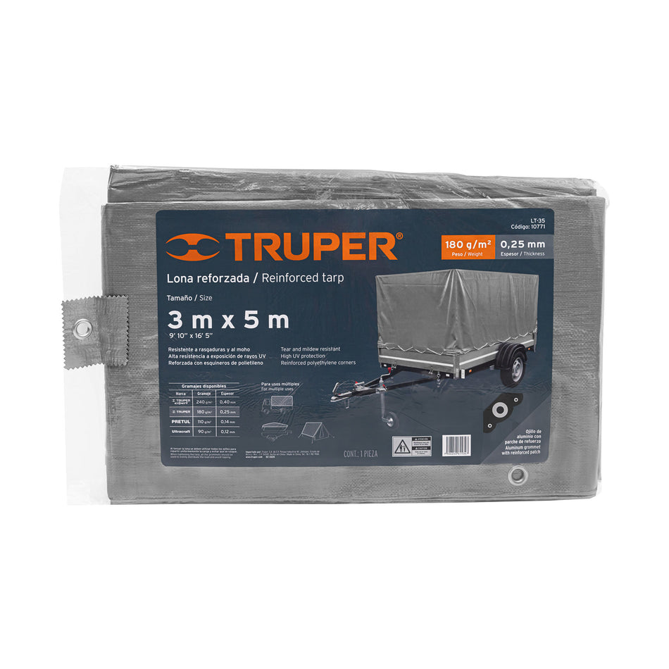 Lona gris reforzada 3 x 5 m, Truper Caja con 2, 10771