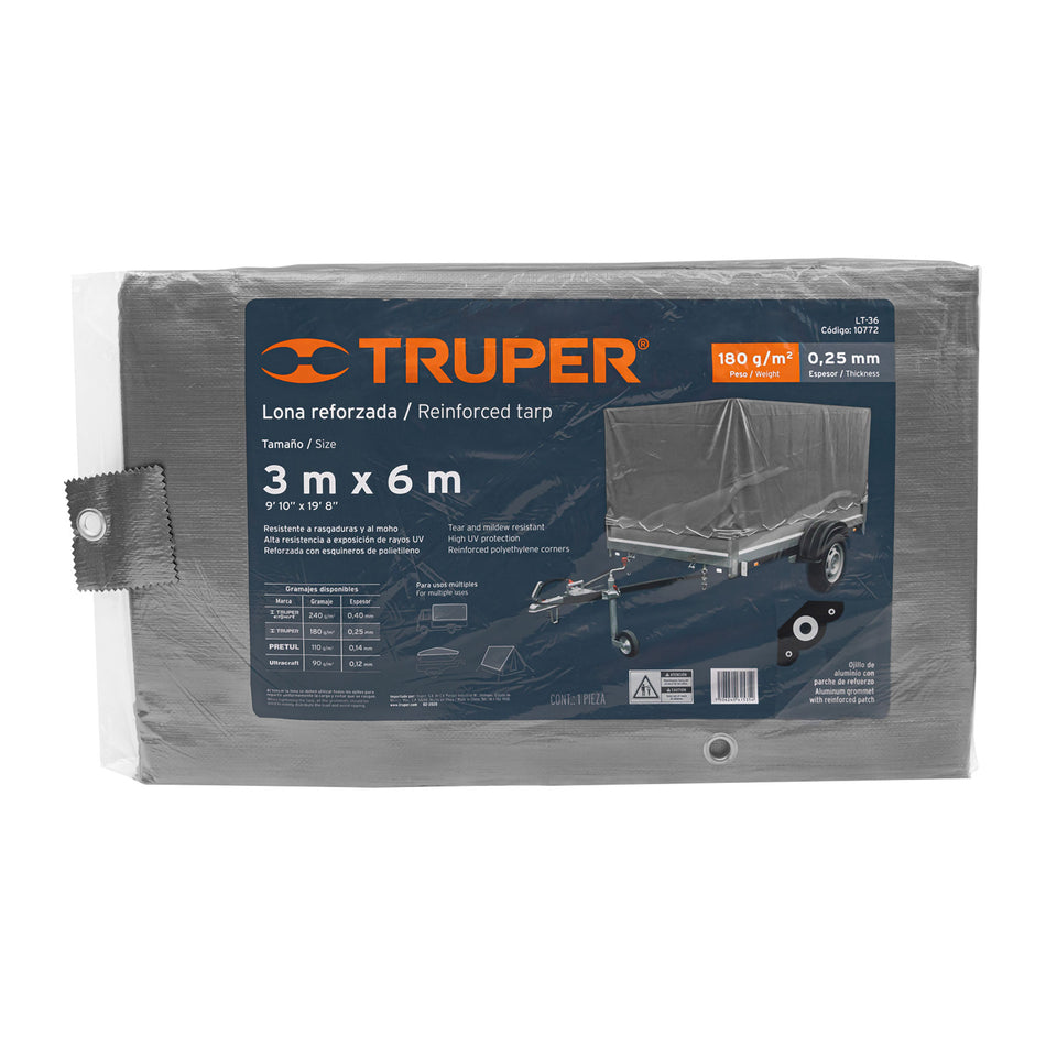 Lona gris reforzada 3 x 6 m, Truper Caja con 2, 10772