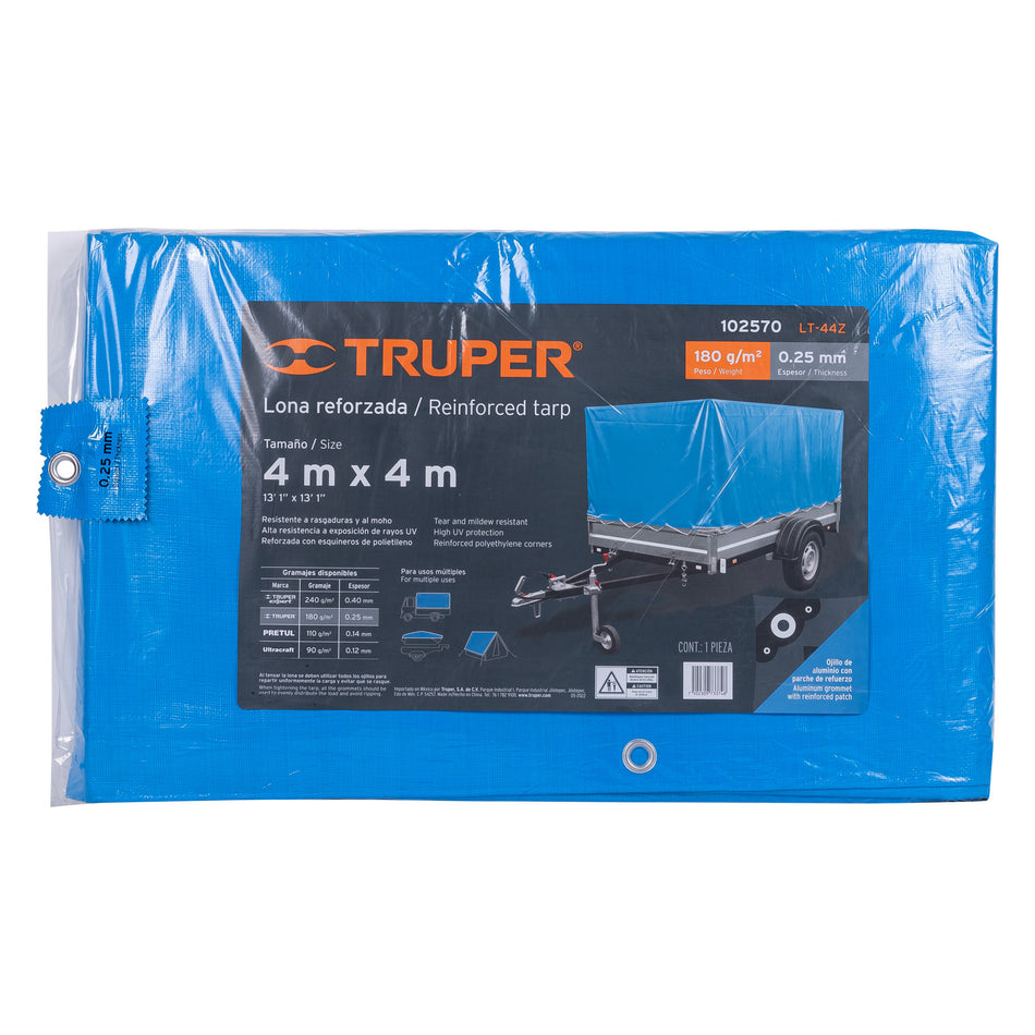 Lona reforzada, 4 x 4 m, azul Caja con 2, 102570