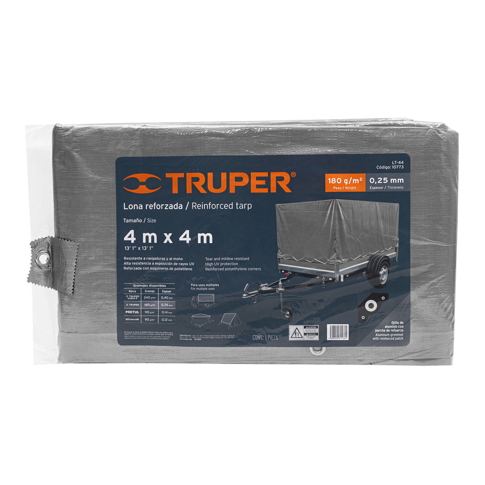 Lona gris reforzada 4 x 4 m, Truper Caja con 2, 10773
