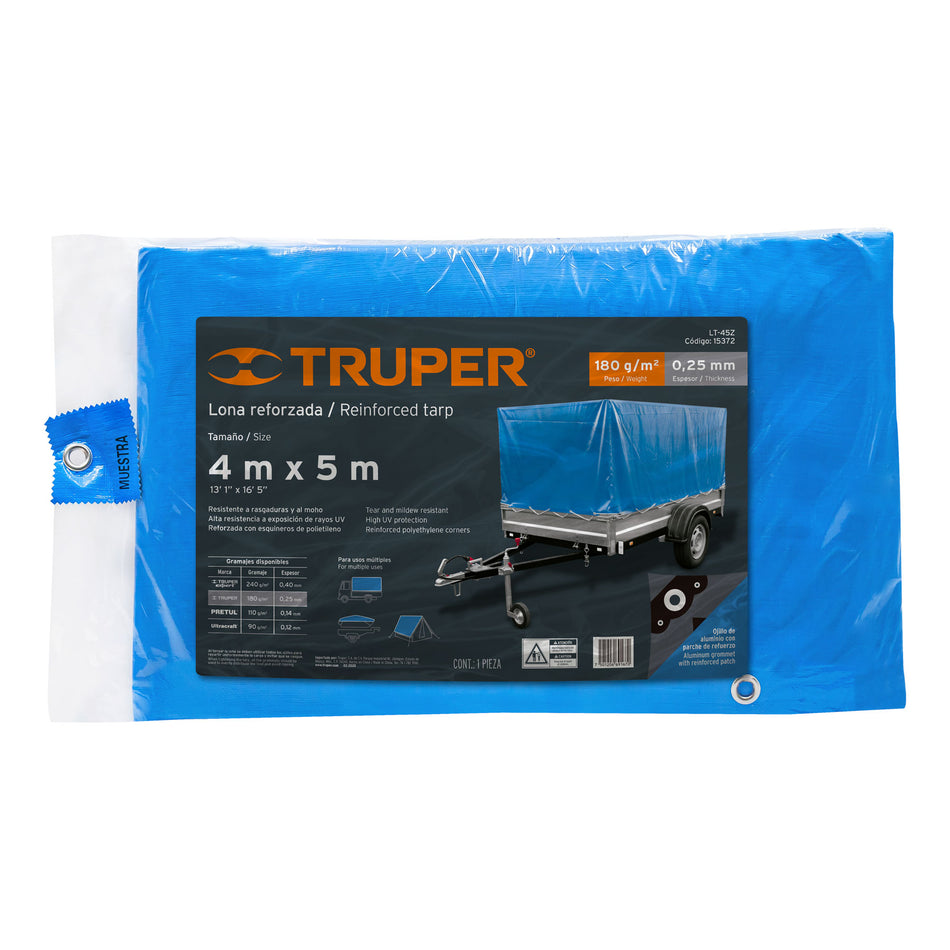 Lona azul reforzada de 4 x 5 m, Truper Caja con 2, 15372